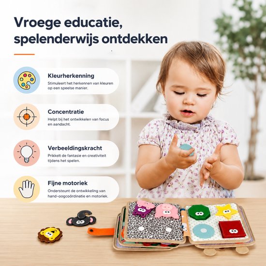 Brivano Montessori Educatiefboek - Montessori Boek - Brivano Montessori Boek - Montessori Activiteitenboek - Montessori Vilt Busy Book Giraf – Educatief Voelboek voor Baby's en Peuters — afbeelding 3