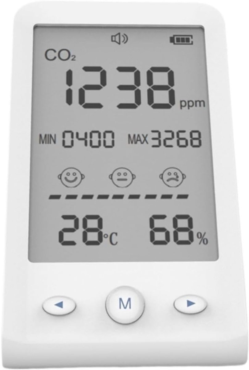 Luchtkwaliteitsmonitor - CO2 meter - Gezonde Omgeving Creëren - 3-in-1 Meting - 112 x 68 x 66 mm - Wit