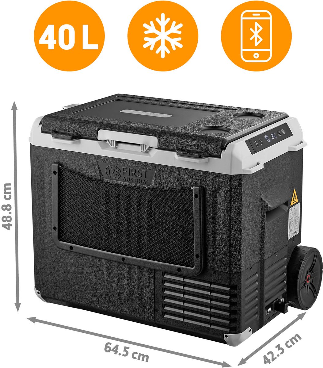 TZS First Austria 40L Elektrische Compressorkoelbox - Klasse B - Tot -20°C - Bluetooth App - 12V/24V/230V - Ideaal voor Camping en Auto