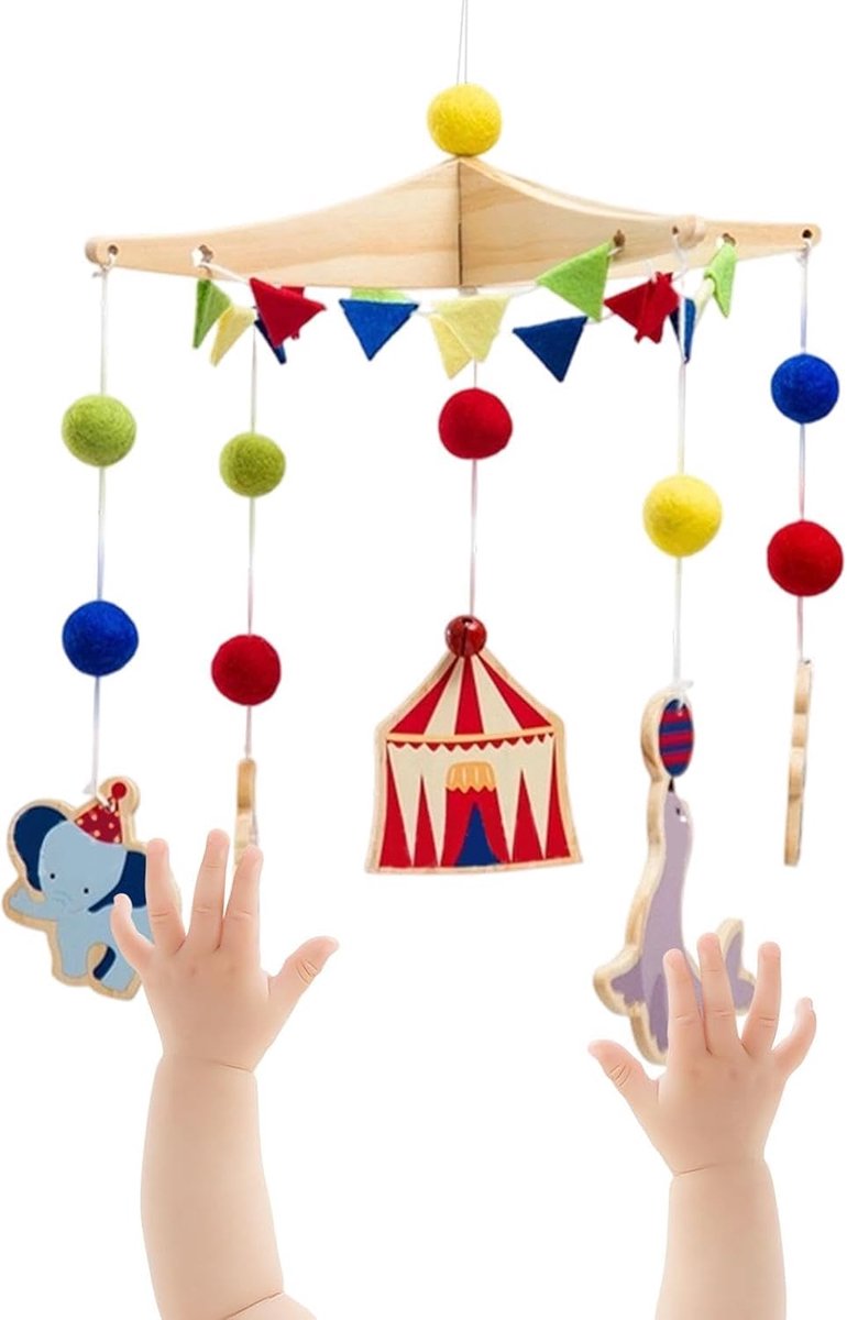 Babymobiel Ledikant - Wiegmobiel Sensorisch Speelgoed - Babykamer Decoratie - Draaiend Circusdier Ontwerp - 27 x 27 x 4.5 cm