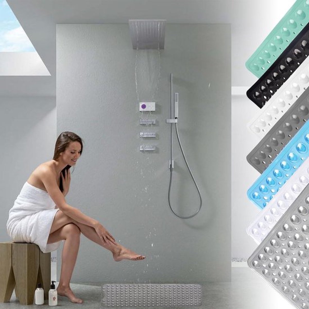 Antislip douche mat met zuignappen, kiezelsteendecor, 53 x 53 cm