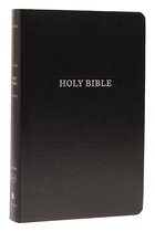 Zwarte bijbel met de tekst "HOLY BIBLE" in zilverkleurige letters op de voorkant en zijkant.
