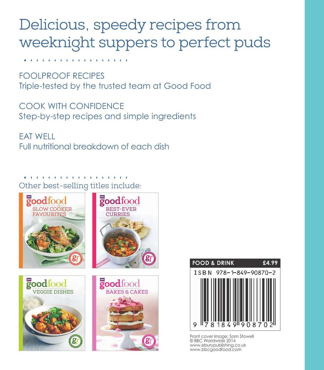 Dos du livre 'Good Food 30 Minute Suppers' avec une description et des images d'autres livres.