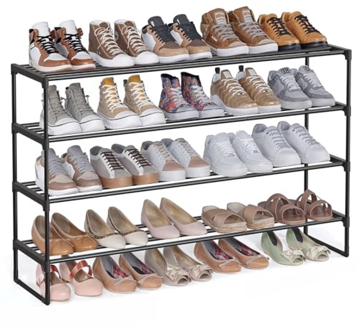 Nazik Living 4-laags schoenenrek, metalen schoenenstandaard, stapelbaar, voor 25-30 paar schoenen, 30 x 117 x 75 cm, zwart