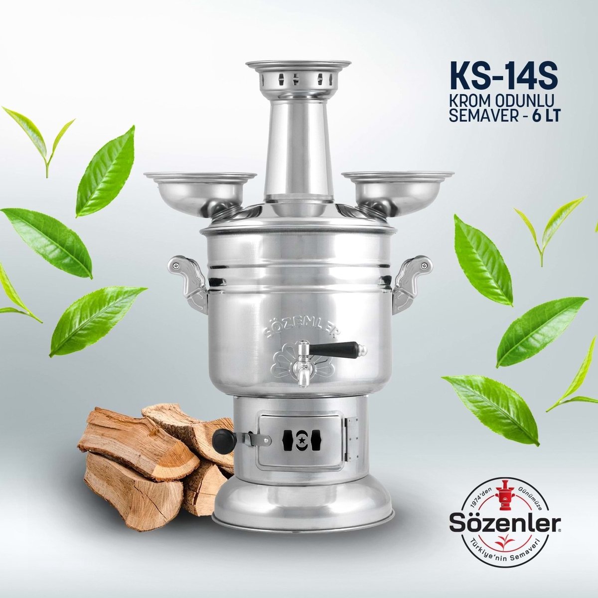Sözenler KS-14S Turkse verchroomde Samowar / Semaver - 6 liter - 150 oz Free Energy boiler