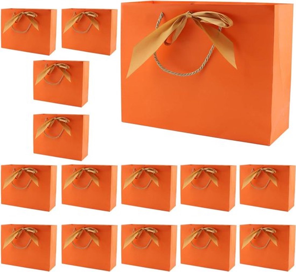 Allecto Plus - 15 Oranje Papieren Cadeauzakjes met Gouden Striklint - Feestzakjes