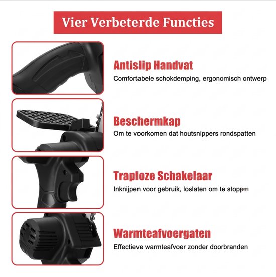 Mini Kettingzaag - 15 cm - 21V - Draadloos - 2 Accu's 1200mAh - Voor Snoeien van Takken en Hout van MINI — afbeelding 4
