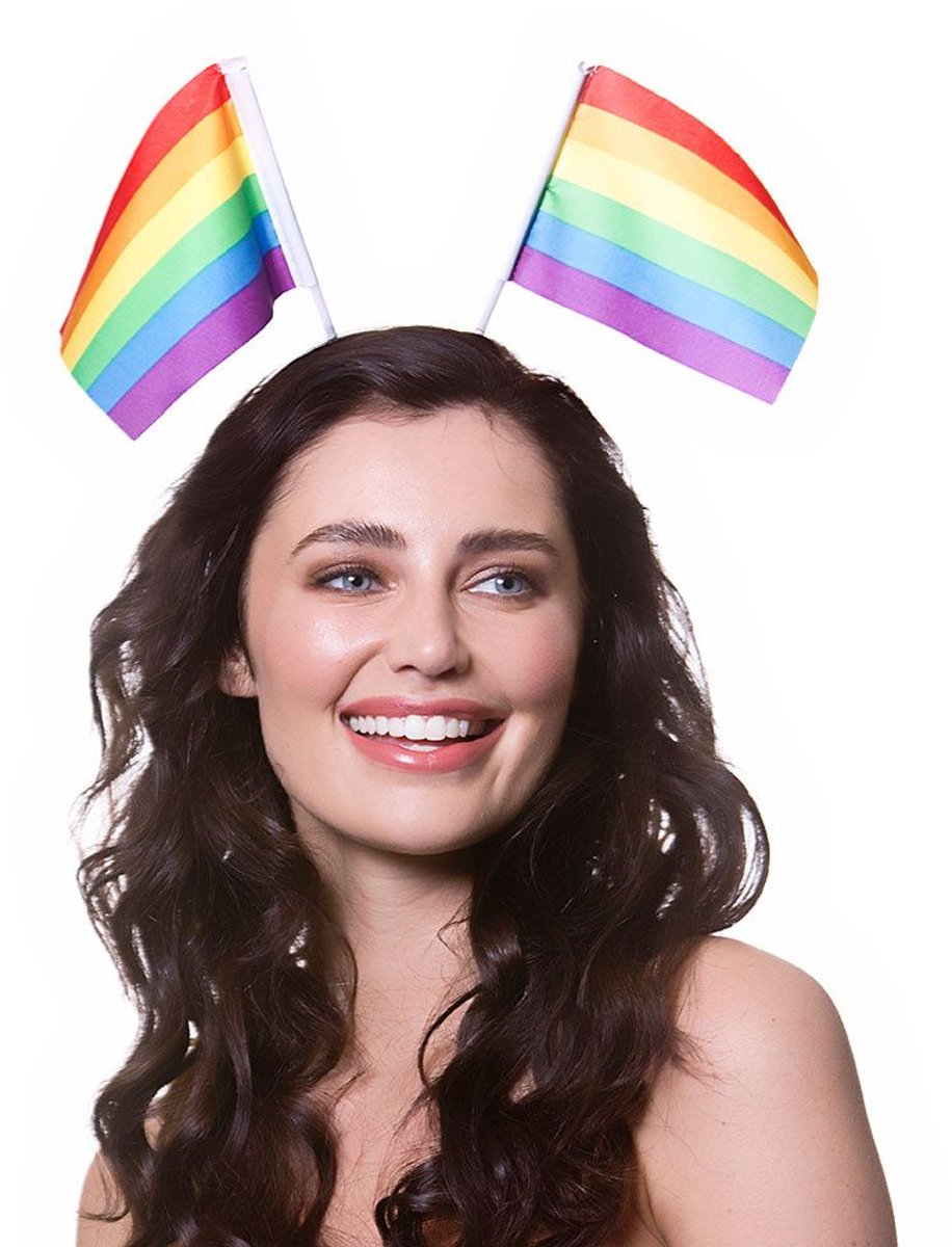 Diadeem met twee regenboog vlaggetjes