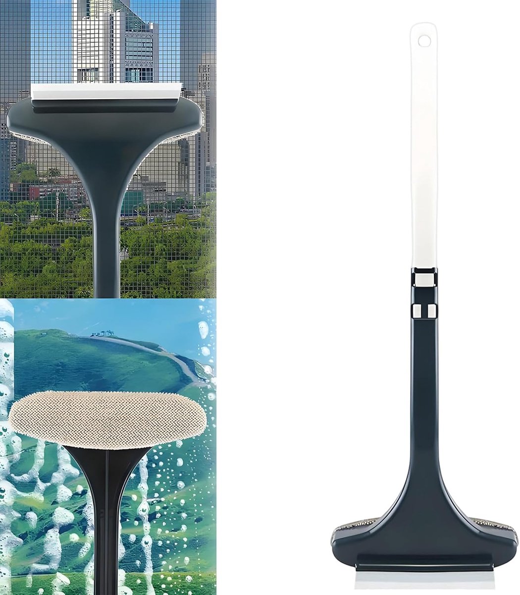 Raamscherm Reiniger - Venster Borstel - Glas Oppervlakken - Dubbelzijdig Schoonmaken - 16 Inch Handvat - B