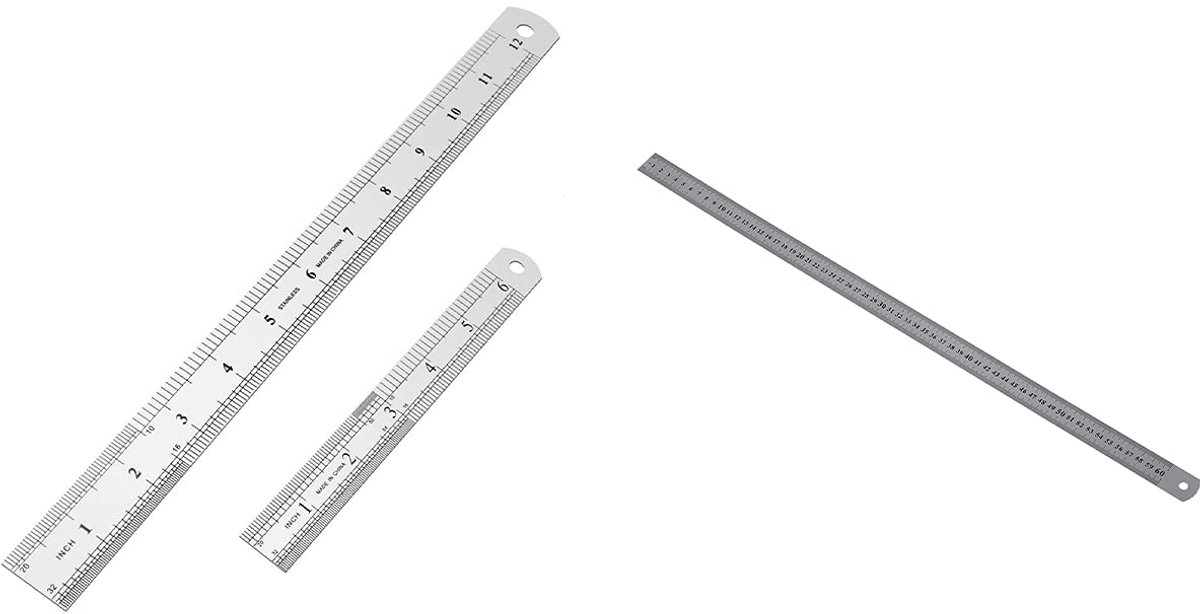 Roestvrijstalen Linialen Set - Meetlatten - Precisie Meten - Dubbele Schaalverdeling - 60 cm 30 cm 15 cm - Zilver