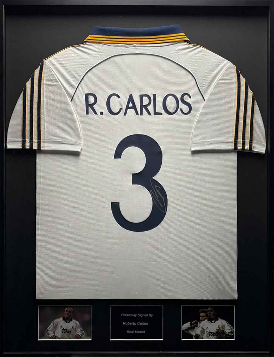 Roberto Carlos gesigneerd Real Madrid 99/00 ingelijst thuis shirt