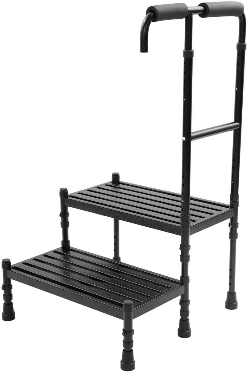 NordHaus Opstapkruk met Veiligheidsgreep - Verstelbare Opstap - 2-Trede Trapje - Antislip Treden - Hoogte 91-108 cm