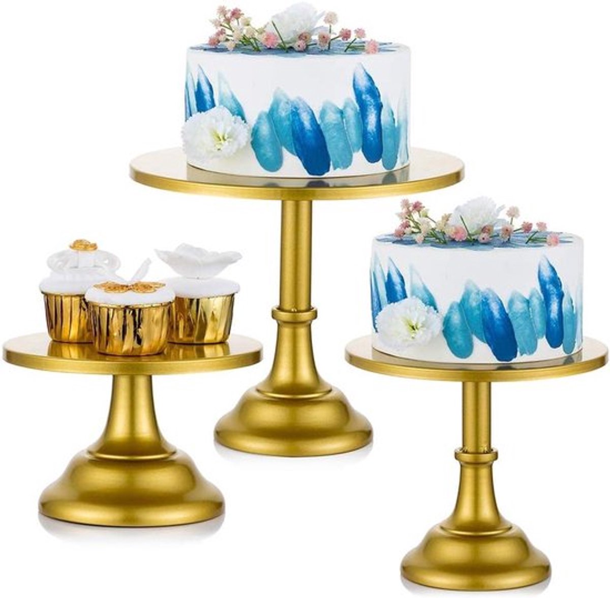 Allecto Plus - 3-delige Taartstandaardset voor Taart en Cupcakes - Metaal - Rond