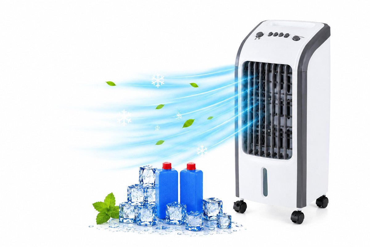 BIXc®- Mobiele Airconditioner, Airco, 4-in-1 Luchtkoeler, Luchtbevochtiger, Ventilator, 3 Snelheden, 4 Liter Watertank, Afstandsbediening, Timer, Koelelementen, voor Thuis, Kantoor.