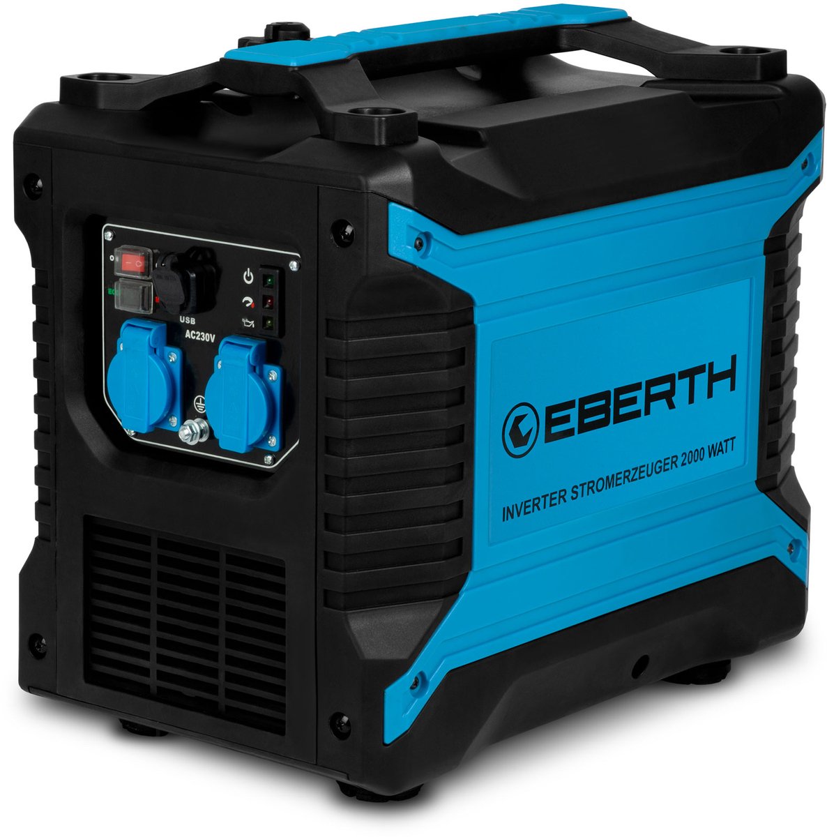 EBERTH 2000 Watt inverter-stroomgenerator, stil, noodstroomaggregaat met 3 PS benzinemotor, 4-takt, stroomgenerator met 2x 230V en 2x USB-aansluiting, invertertechnologie voor stroom zonder spanningspieken