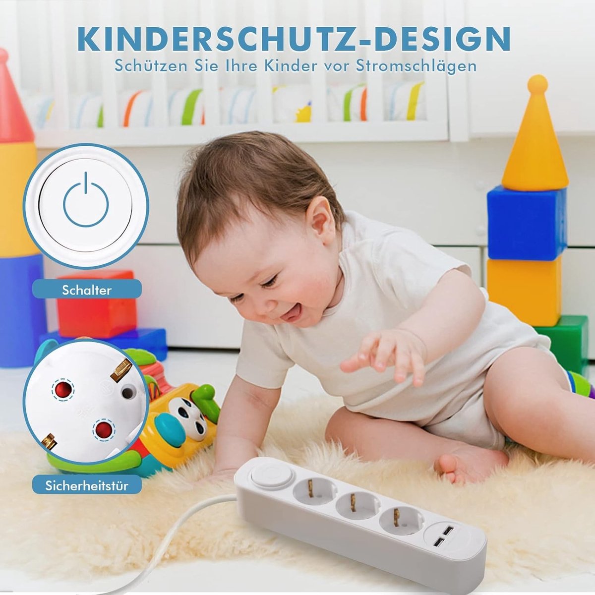 Meervoudige Stekkerdoos met USB - Wit - 3 Stopcontacten - 5 Meter Verlengkabel - Voor Thuis en Kantoor