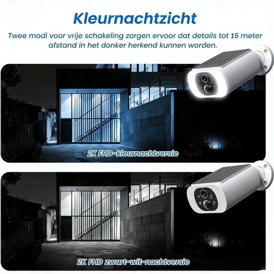 4MP/2K Solar Beveiligingscamera voor Buiten, Draadloze WiFi Camera met Accu, PIR Bewegingssensor, Audio en Kleuren Nachtzicht 2pcs — afbeelding 5