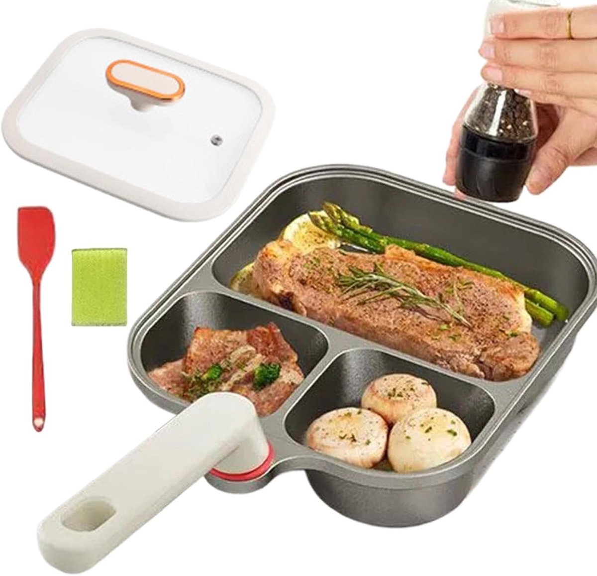 Eierpan met 3 vakken - Ontbijtpan Koekenpan - Ontbijt Koken - Titanium Antiaanbaklaag - 23.5 cm Diameter - Zwart