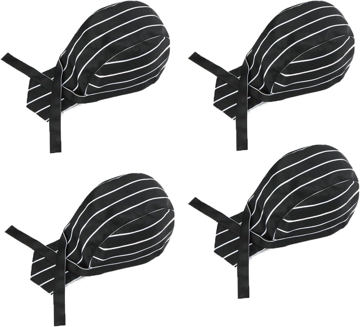 Koksmutsen set van 4, verstelbare kookmutsen van katoen voor bakkers en chefs, zwart-wit design, ideaal voor restaurants en hotels