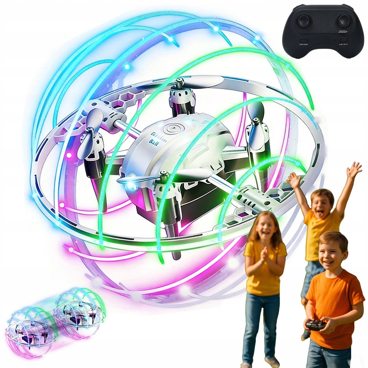 Mini Drone - RC Kinder Drone - met RGB Verlichting - 1 Druk Stunts - Gyroscoop - Drone voor Kinderen en Beginners - Park en Thuis - Cadeau