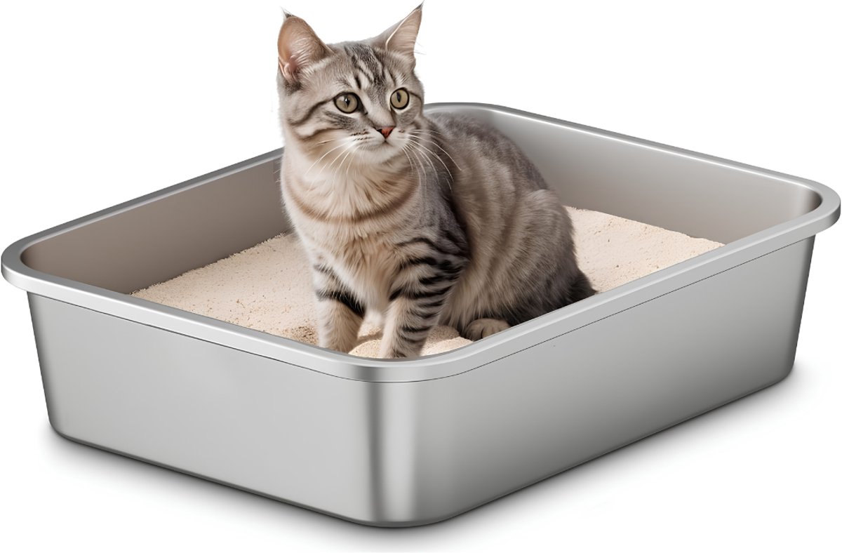NIVA® Kattenbak - Kattentoilet - Open Kattenbak - Donkerzilver - 40cm x 30cm x 10cm