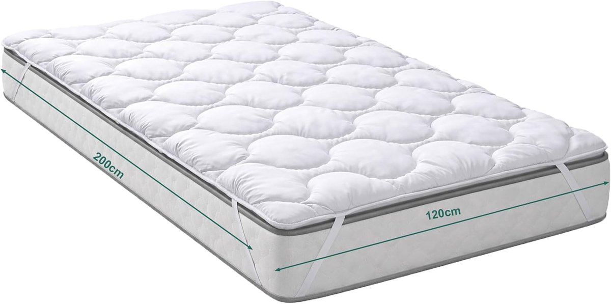 KNERST® Matrasbeschermer Gewatteerd 120x200 – Ademend Matrasbeschermer – Wasbaar tot 95°C – Zachte Matras Topper met 4 - ShopVlot