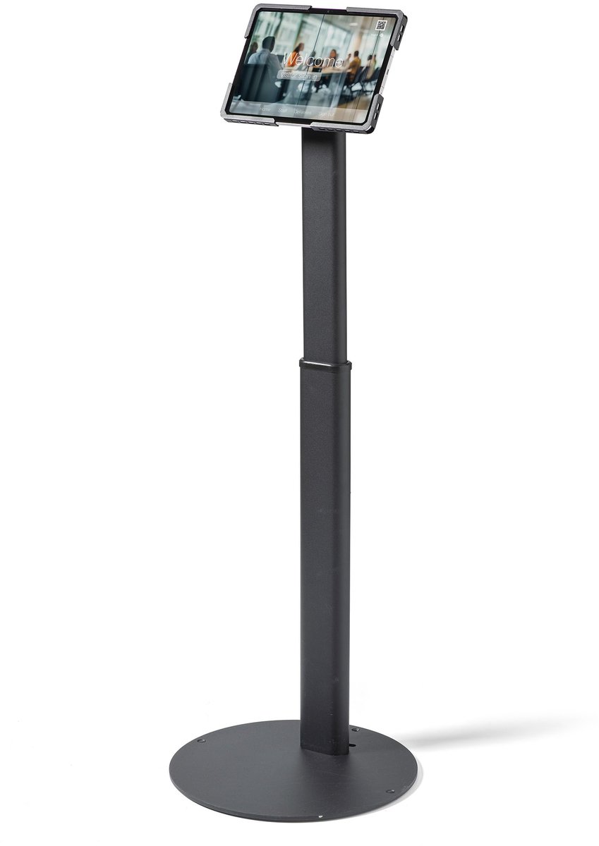 SnelShoppen - Verstelbare tablet vloerstandaard 70-120 cm - Draaibaar en kantelbaar voor iPad en tablets 10-13 inch - Stabiele metalen voet met kabelb