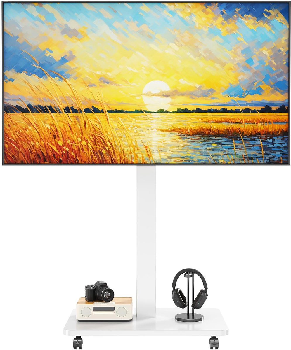 SnelShoppen - TV-standaard met wielen voor 10-42 inch plasma-/lcd-/led-schermen tot 30 kg - 90° draaibaar, hoogte verstelbaar, universeel met max. VES