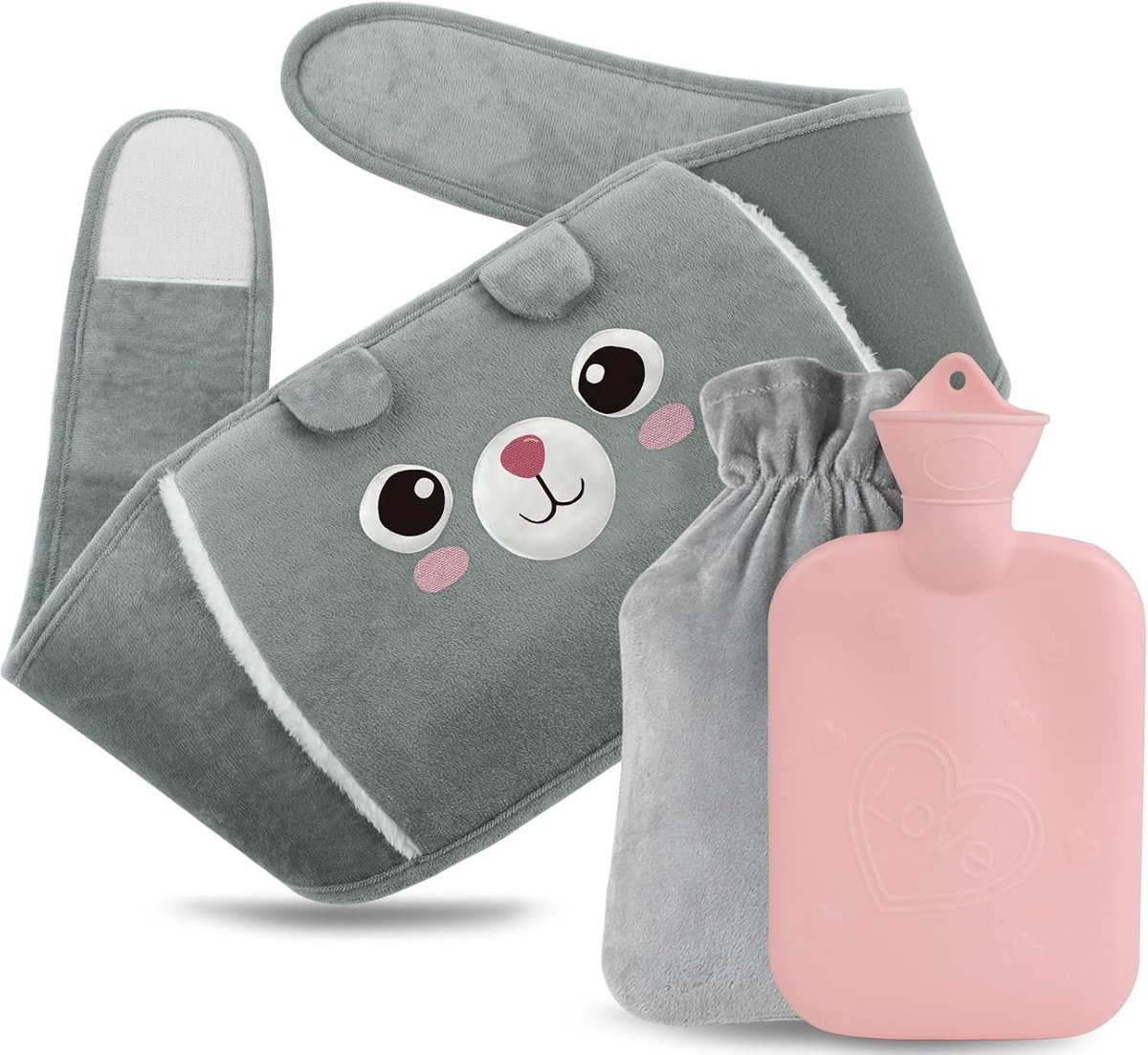 Rubberen warmwaterkruik met pluche hoes voor pijnverlichting en ontspanning