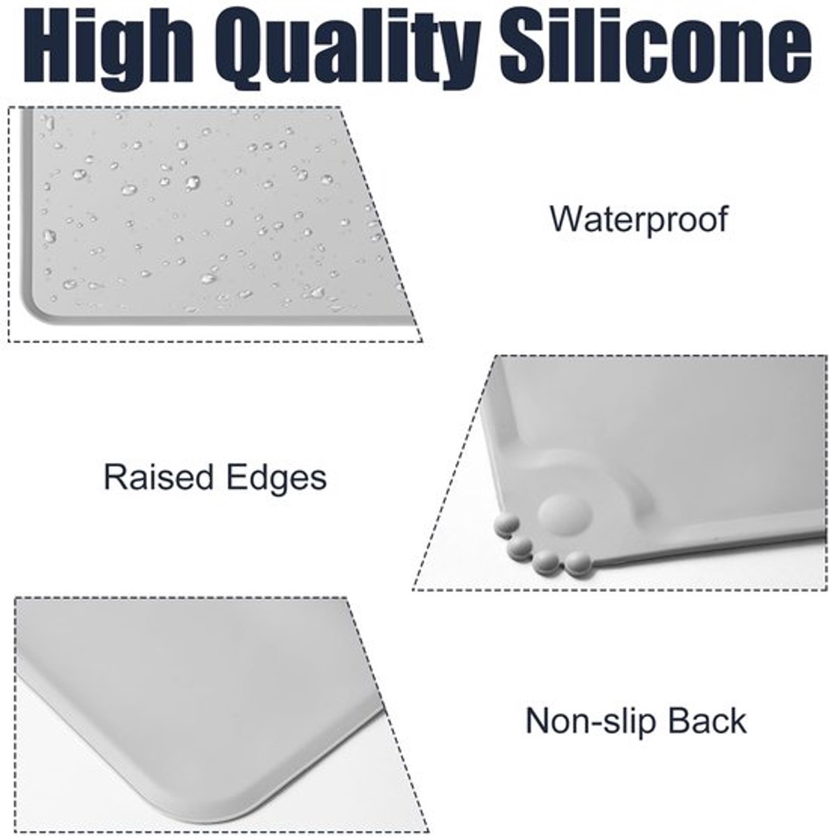 Voerbakmat Waterdicht - Antislip Voerbakmat - Siliconen Onderlegger - Set van 2 - 48 x 30 cm - Huisdiervoermat - Voedermat
