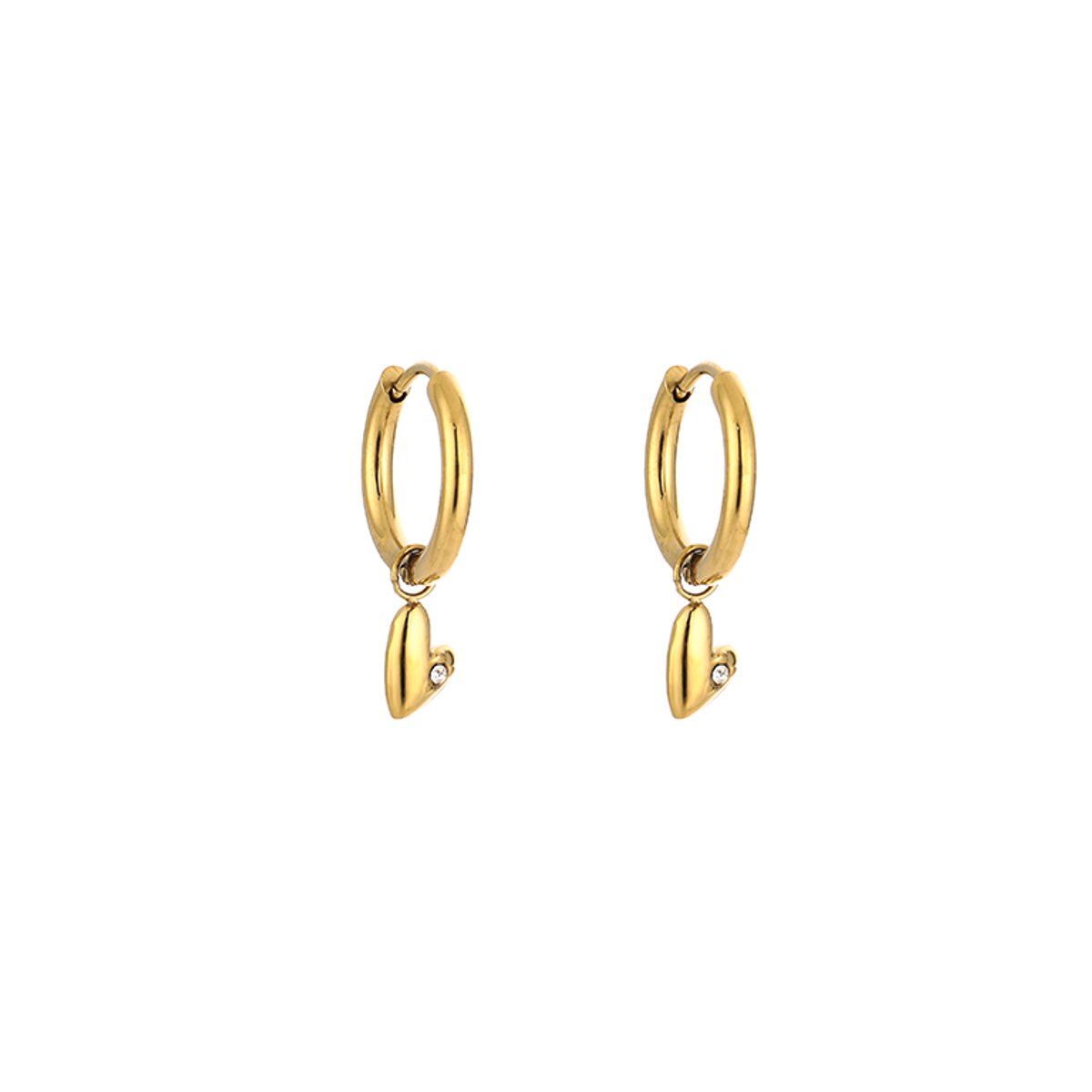 Stainless Steel Zirconia Heart Charm Huggie Hoops – Luxe Hartje Hanger Oorringen 1,5 cm – RVS - Goud