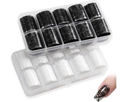 SnelShoppen - 2 Dozen/20 Rollen Kant Nail Art Transferfolie Nagelset - Zwart Wit Lace Nagelstickers voor DIY Nageldesign - Retro Bloemen Manicure Deco