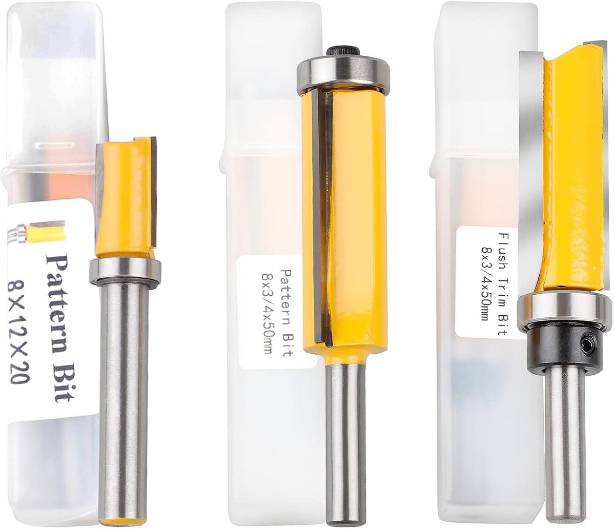 3er 8mm kantenfrees schacht, frees 8mm schacht bovenfrees, voor houtbewerking, Top/Bottom Bearing Flush Trim Bit - ShopVlot