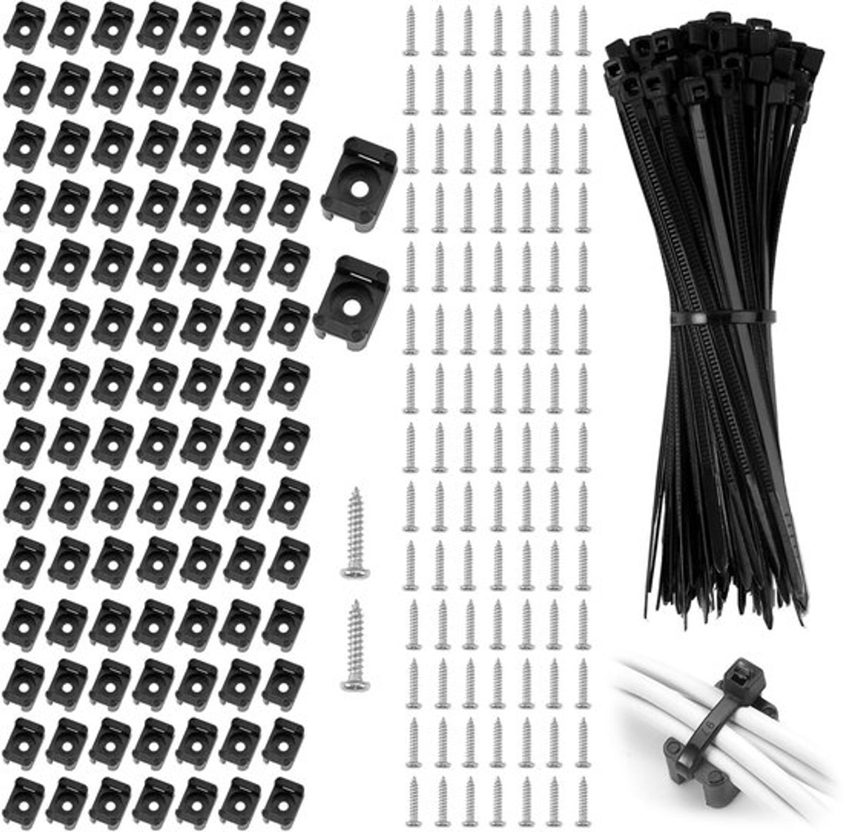 Kabelbinderbevestiging 200 stuks - Zwarte Kabelbinders - Zadelhouder - Kabelmanagement - Kabelklemmen - Nylon Materiaal - Kabelklem