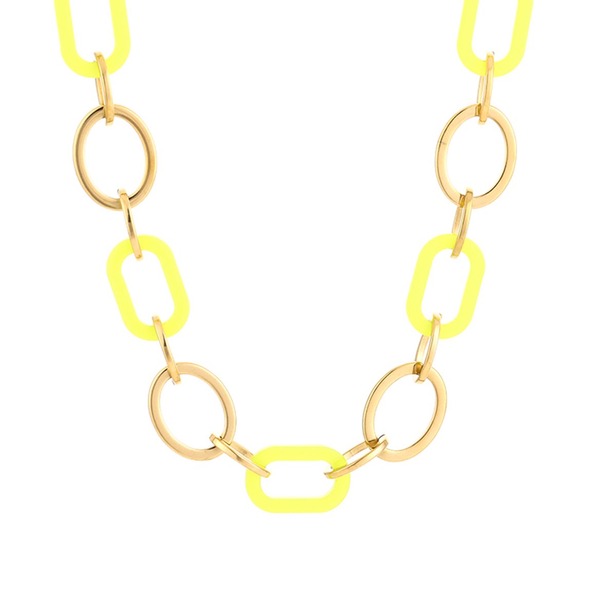 Luxe Schakelketting Stainless Steel - Elegante Ketting met Acryl Schakels - Chique Dames Sieraad - Geel