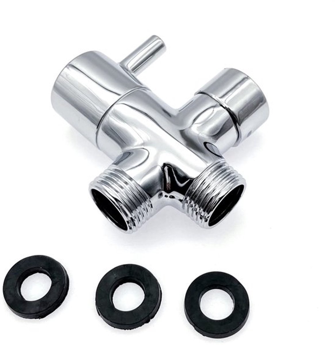 Douchearm 3-weg - Messing Douchekop Splitter - G1/2 Douche Omvormer - Metalen Ventiel - Rubber Ringen - Duurzaam en Roestvrij - Doucheomvormer