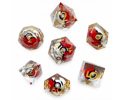 Joya Dice® Liquid Core Polydice Set de dés adapté aux jeux de rôle tels que Donjons et Dragons D&D DnD | Set de dés | Dice Set | Set de 7 pièces en résine | Boîte de rangement de luxe incluse | Poké Core Crimson