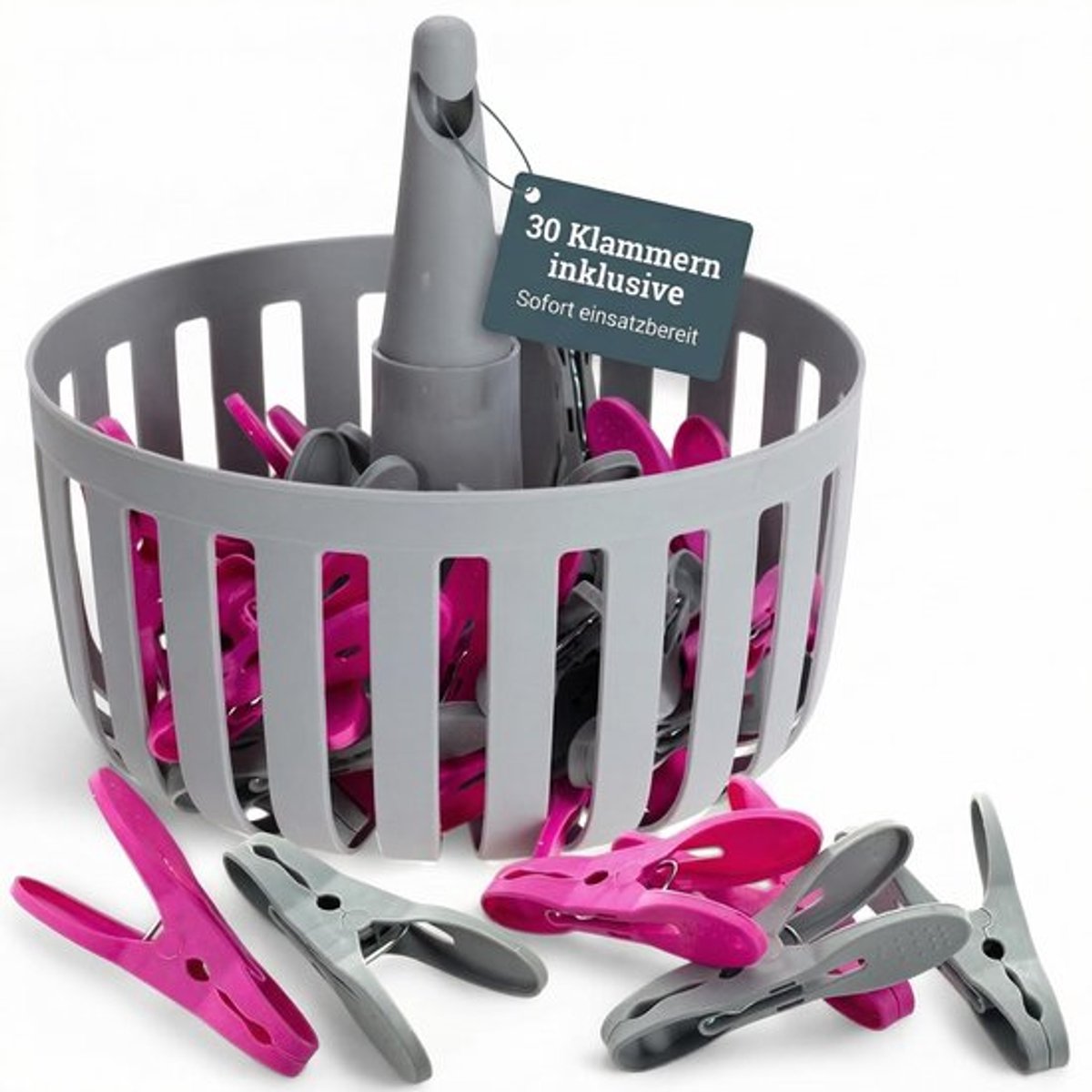 Wasknijpermand met 30 klemmen - Robuuste mand - Praktische opbergmand - UV-bestendig - Weerbestendig - Ruimtebesparend - Wasmand