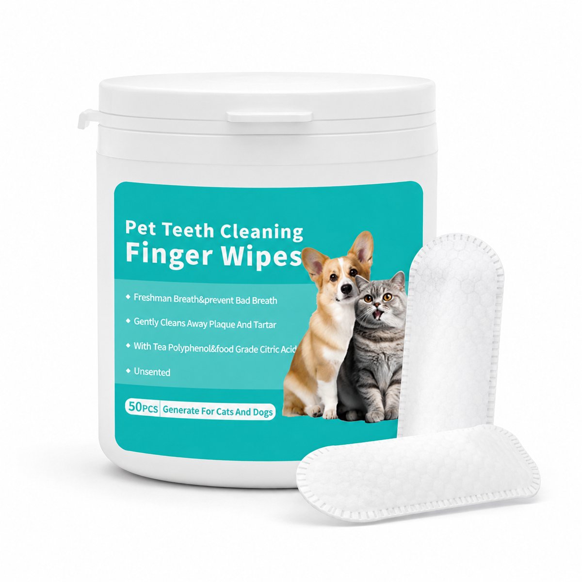 Harley - Tanddoekjes Hond - Vingerdoekjes voor Gebitsverzorging - Tandreinigingsdoekjes voor Honden en Katten - Reinigt Tanden & Oren - Tegen Tandplak en Slechte Adem - 50 Stuks - PETTOUCH