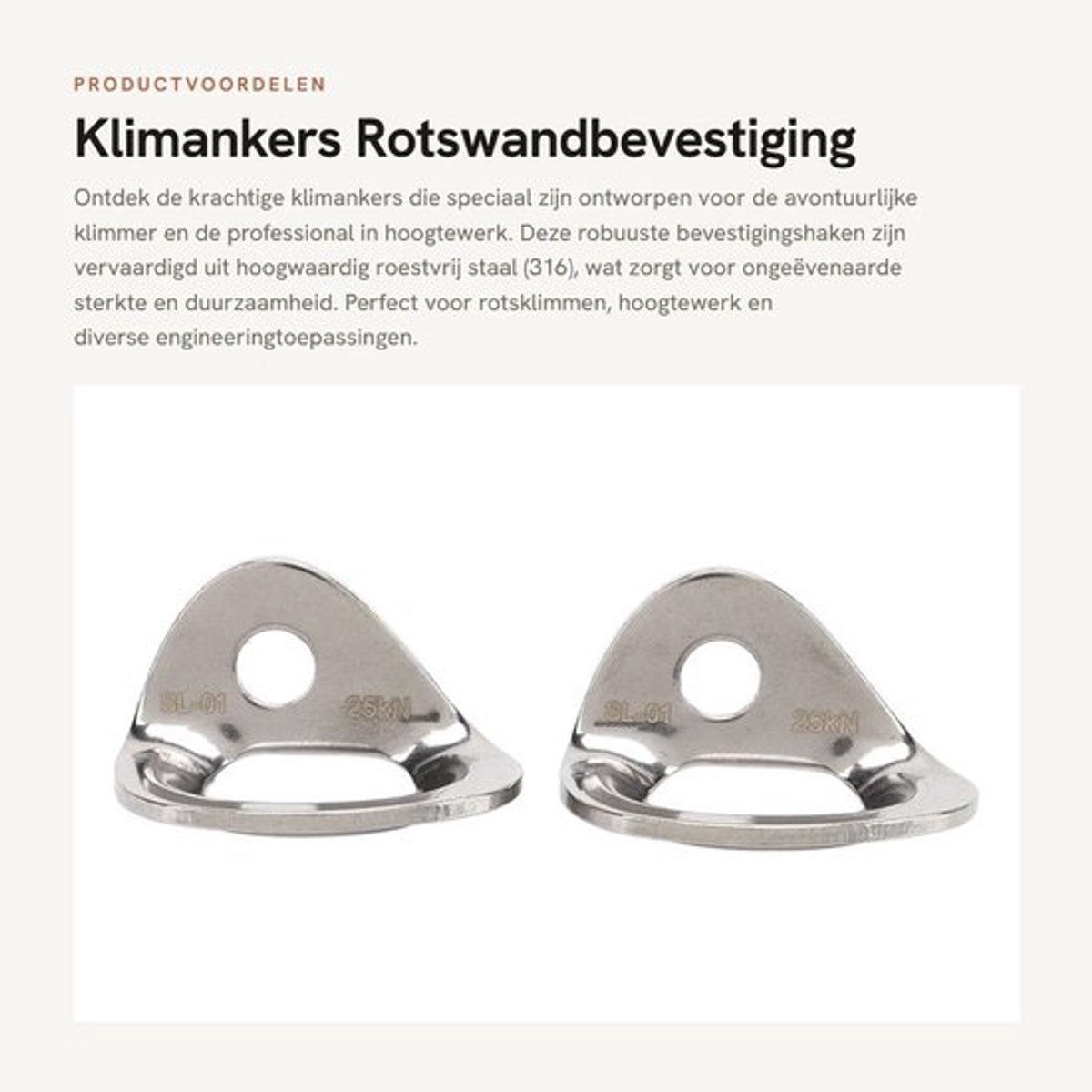 Klimanker - 2 Stuks - Roestvrij Staal - Weerbestendig - Hoog draagvermogen - Lichtgewicht - Eenvoudig te installeren - Klimhaak