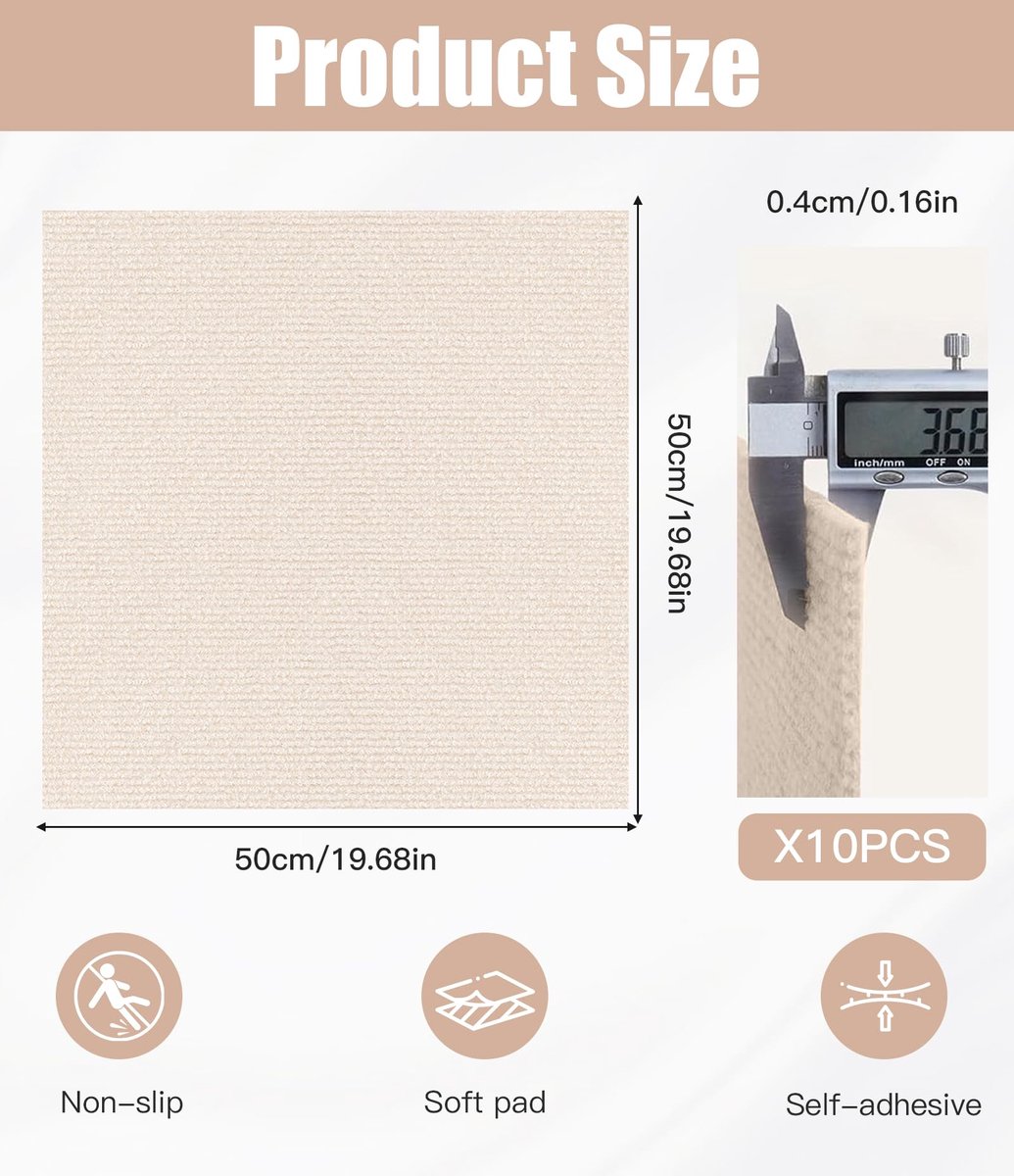 SnelShoppen - 10 stuks zelfliggend tapijttegels 50x50cm, zelfklevend, beige, duurzame tapijtvloer, 2,5m², op maat te snijden voor kantoor, appartement