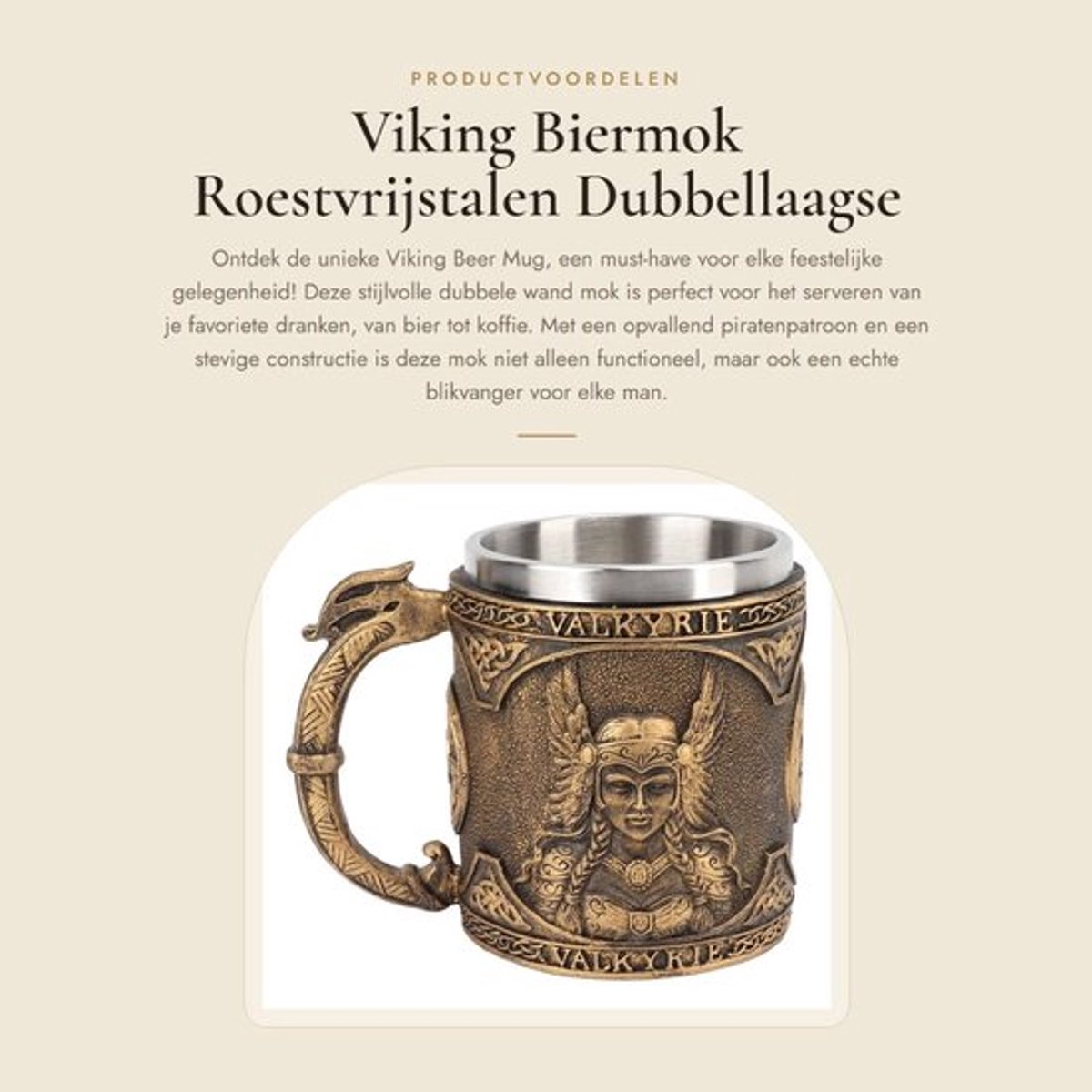 Biermok Roestvrij Staal - Dubbellaagse Drinkbeker - Retrodesign - Grote Capaciteit - Handbeschilderd - Ideaal voor Feestdecoratie