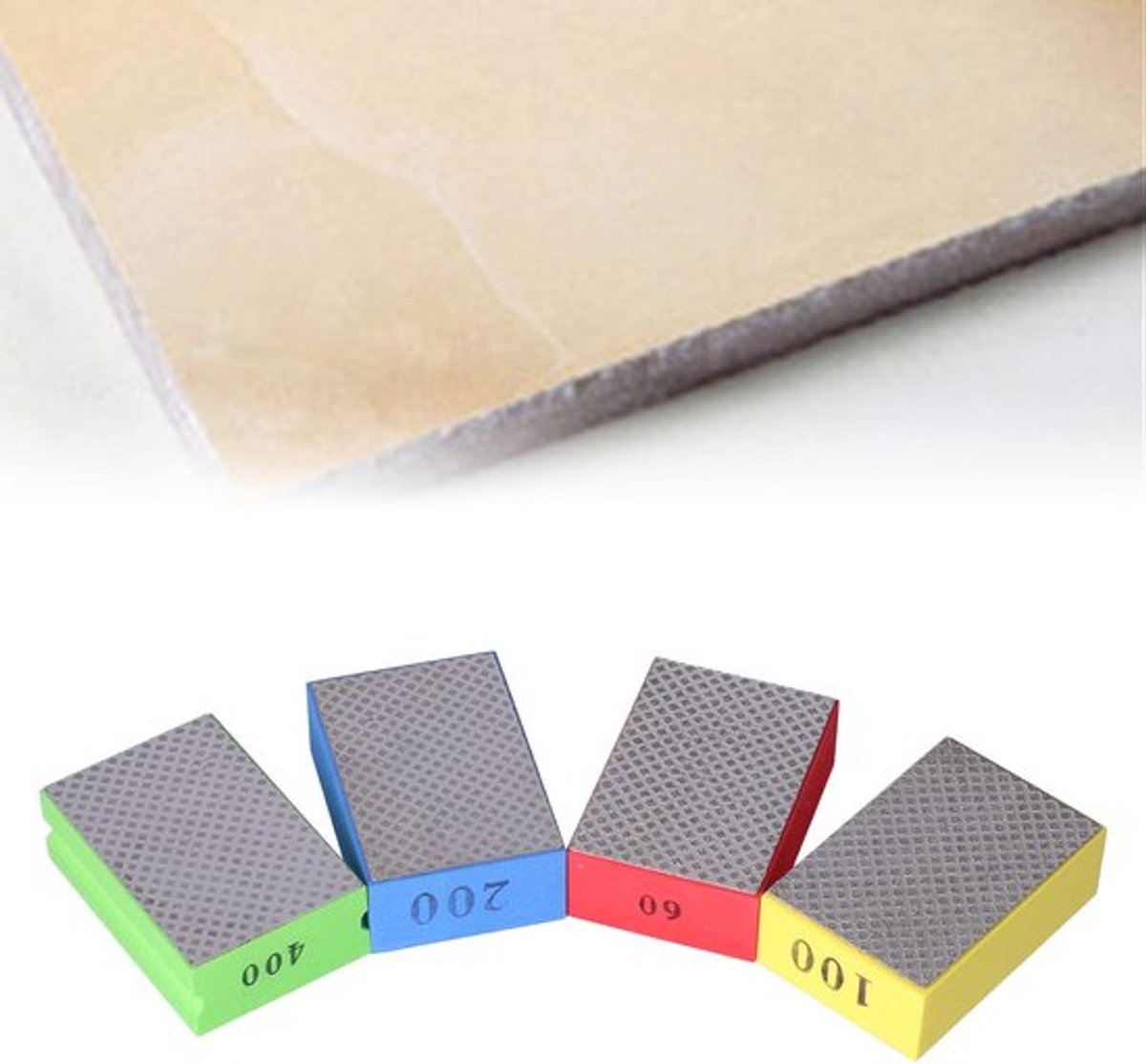 Handslijpblokken 4-delige Set - 60/100/200/400 Korrels - Voor Keramische Tegels - Glas - Steen - Graniet - Metaal - Slijpstenen