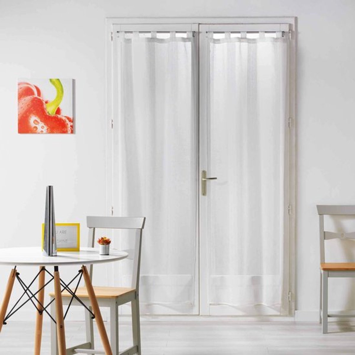Gordijnen met lussen - 2 x 70 x 200 cm - Salina wit - Gezandstraald voile - Onderhoudsvriendelijk - Lichtfilterend - Raamdecoratie