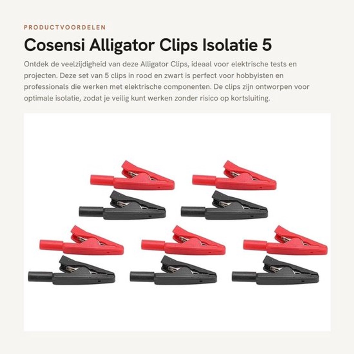 Alligator Clips - Isolatie - 5 Stuks - Rood en Zwart - Gator Clips - Perfect voor Elektrische Tests - U16 Model