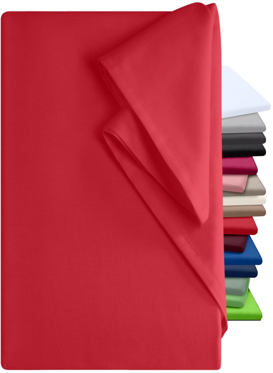 SnelShoppen - Bedlaken 100% Katoen Rood - 150x250 cm - Huishouddoek Zonder Elastiek - Verkrijgbaar in 12 Kleuren en 3 Maten - Ideaal voor Camping, Fee