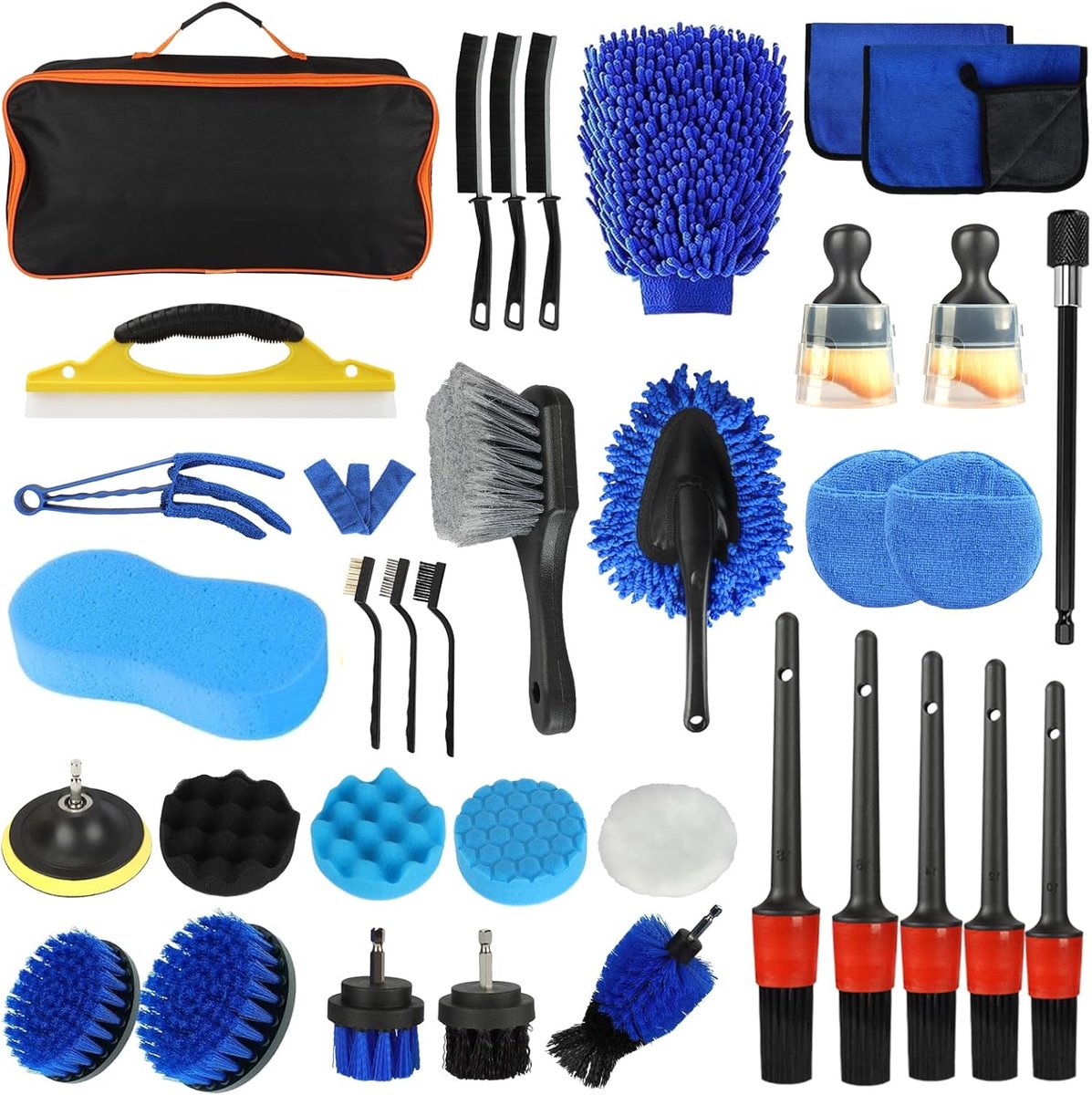 SnelShoppen - Car Cleaning Kit met 5 Detailborstels, Multifunctionele Microvezeldoeken, Binnen- en Buitenschoonmaakset voor Auto, Hoogwaardige Materia