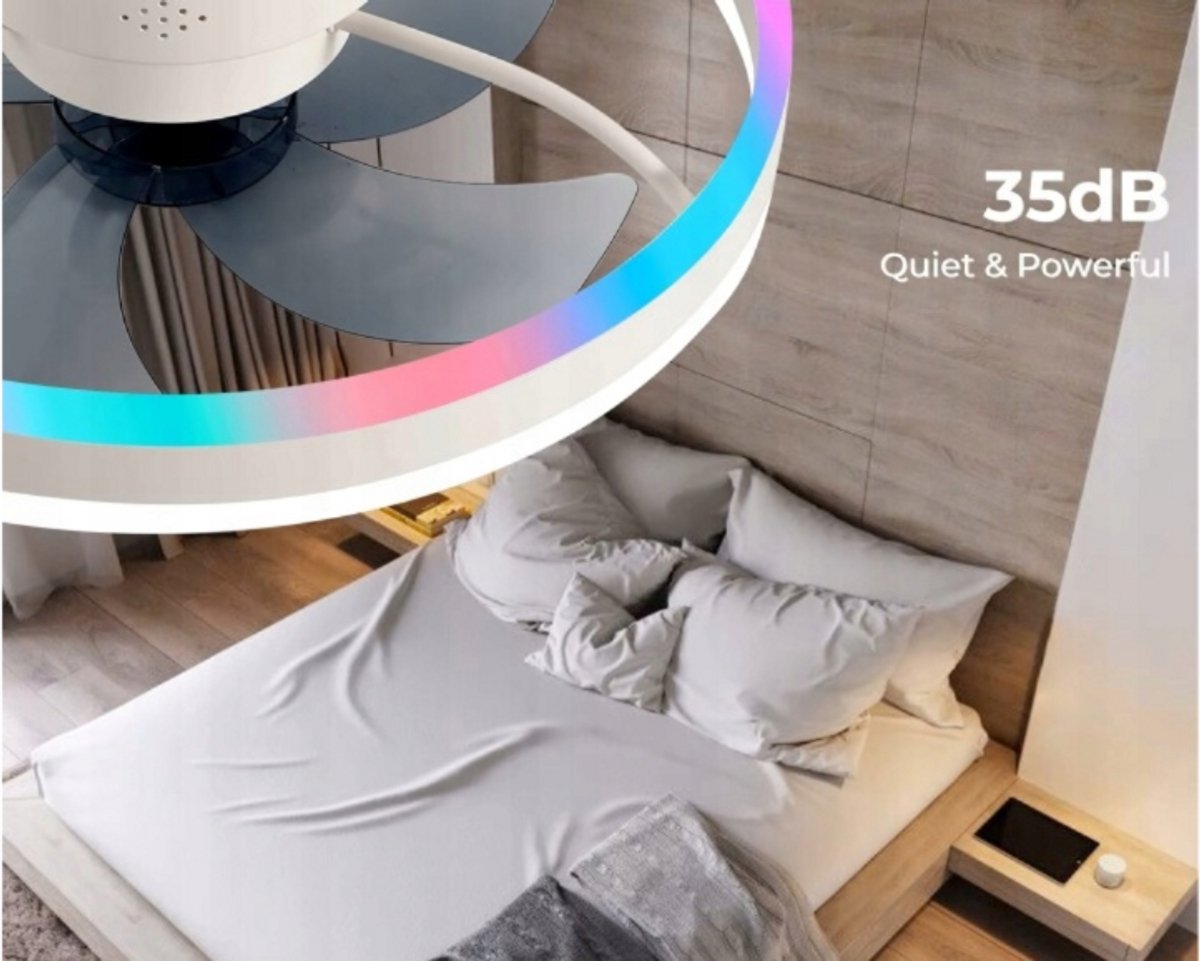 MiShar Plafond Ventilator Lamp - 51 CM - Smart Lamp - 6 Standen - 1 grote led strook - Dimbaar - Wit - Kroonluchter LED Ventilator - Chandelier Fan - Woonkamer Lamp - Ventilator Lampen - Slaapkamer lamp - Eetkamerlamp – foto 7