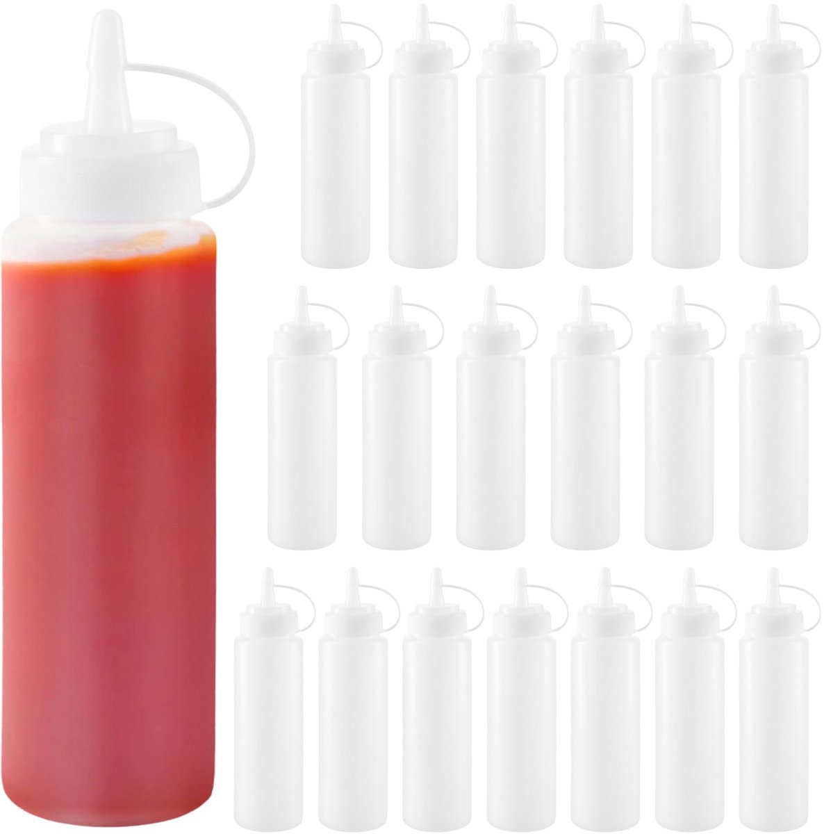 SnelShoppen - 20 stuks 250 ml sausflessen - plastic knijpfles voor ketchup, dressings en sauzen - multifunctionele spuitflessen met twist-off dopdekse