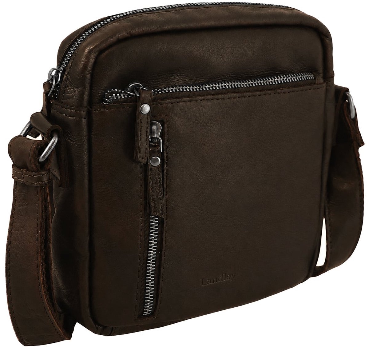 Landley Leren Schoudertas Heren - Crossbody Tas van Echt Leer - Verstelbare Schouderriem - Donkerbruin